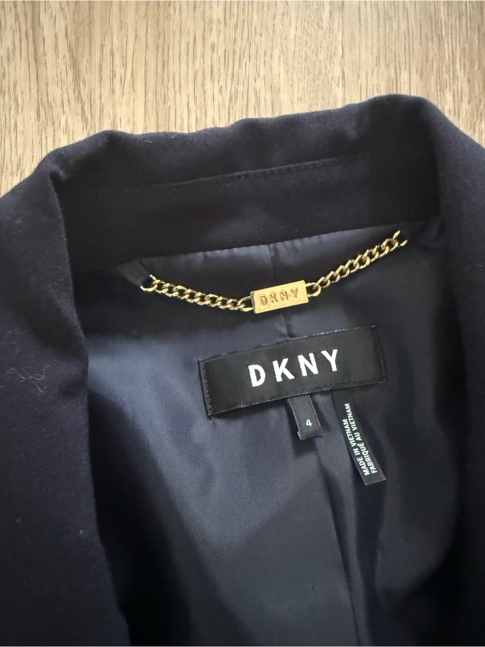 DKNY Navy Blazer with Gold Chain Accent